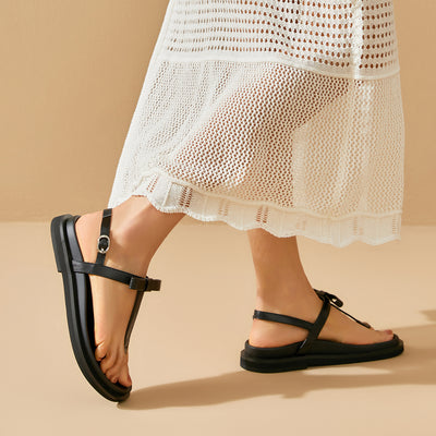 BeauToday Women's Leather Platform Lace Up Flip Flop Sandals for Vacation Style