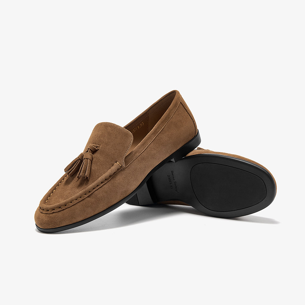 BeauToday Vintage Sheep Suede Slip On Flat Loafer with Tassel Design for Women