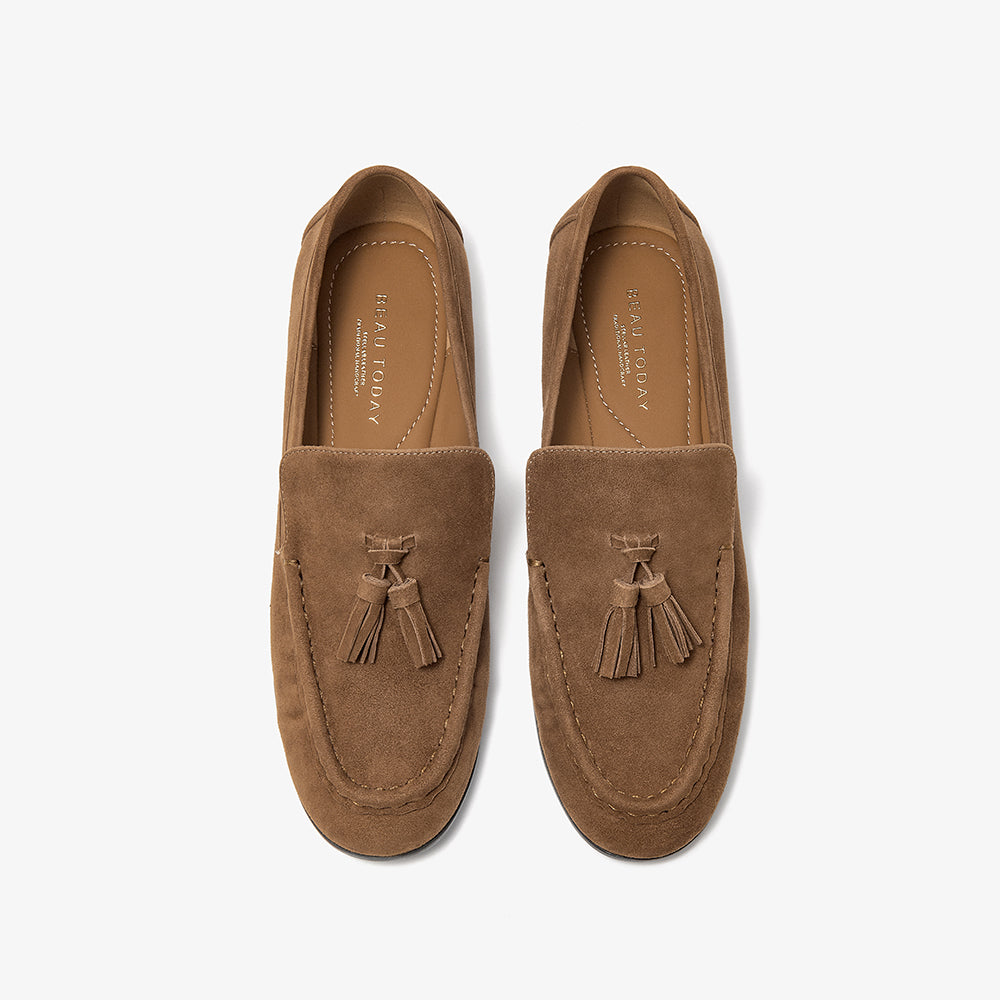 BeauToday Vintage Sheep Suede Slip On Flat Loafer with Tassel Design for Women