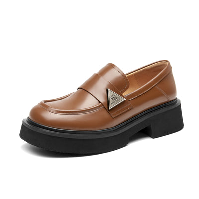 BeauToday Platform Cow Leather Penny Loafers for Women