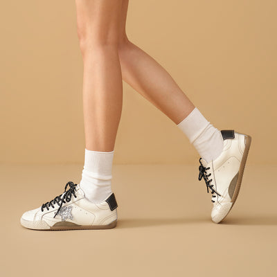 BeauToday Women's Neutral Retro Sneakers with Star Design