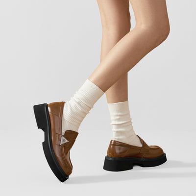 BeauToday Platform Cow Leather Penny Loafers for Women