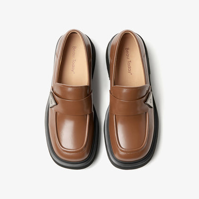 BeauToday Platform Cow Leather Penny Loafers for Women