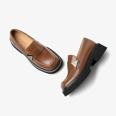 BeauToday Platform Cow Leather Penny Loafers for Women