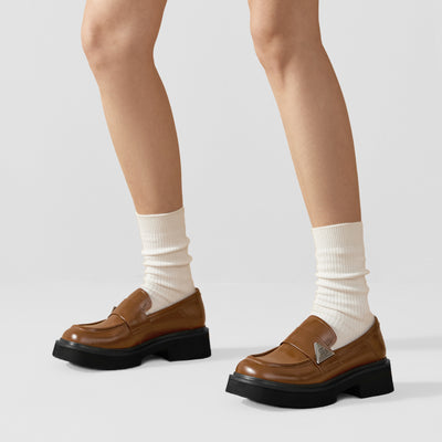 BeauToday Platform Cow Leather Penny Loafers for Women