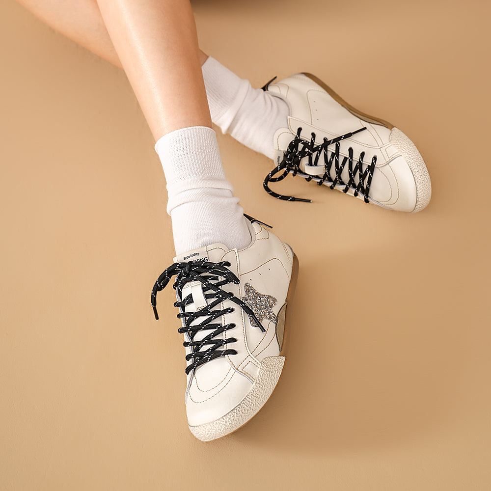 BeauToday Women's Neutral Retro Sneakers with Star Design