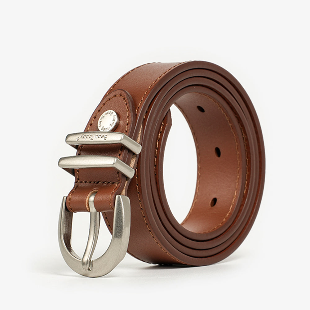 BeauToday  Cow Leather Retro Belt with Metal Oval Buckle for Women