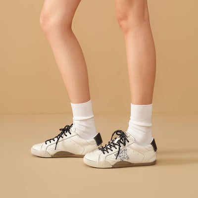 BeauToday Women's Neutral Retro Sneakers with Star Design
