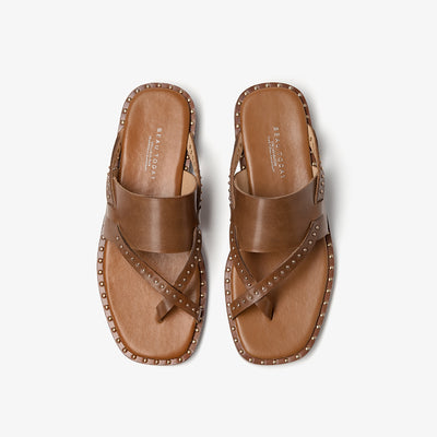 BeauToday Women's Leather Flip Flop Sandals Casual Flat Toe Post Slides for Vacation