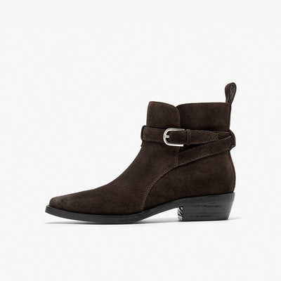 BeauToday Suede Chelsea Boots with Buckle Decor Pointed Toe Ankle Boots for Women