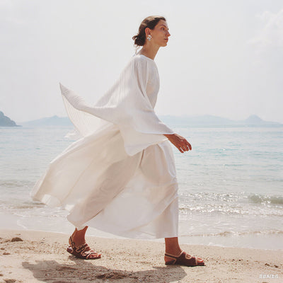 Beau Today Women's Handmade Leather Embroidered Crochet sandals