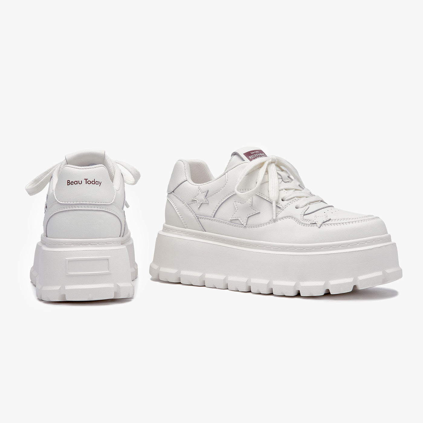 BEAU TODAY Platform Sneakers for Women Classic Leather Walking Shoes