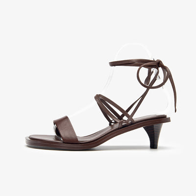 BeauToday Leather Strappy Ankle Wrap Sandals with Kitten Heels for Women