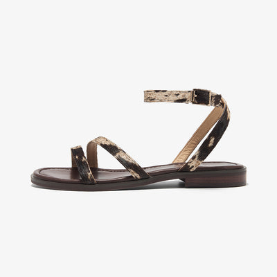 BeauToday Women's Animal Print Lace Up Flat Sandals