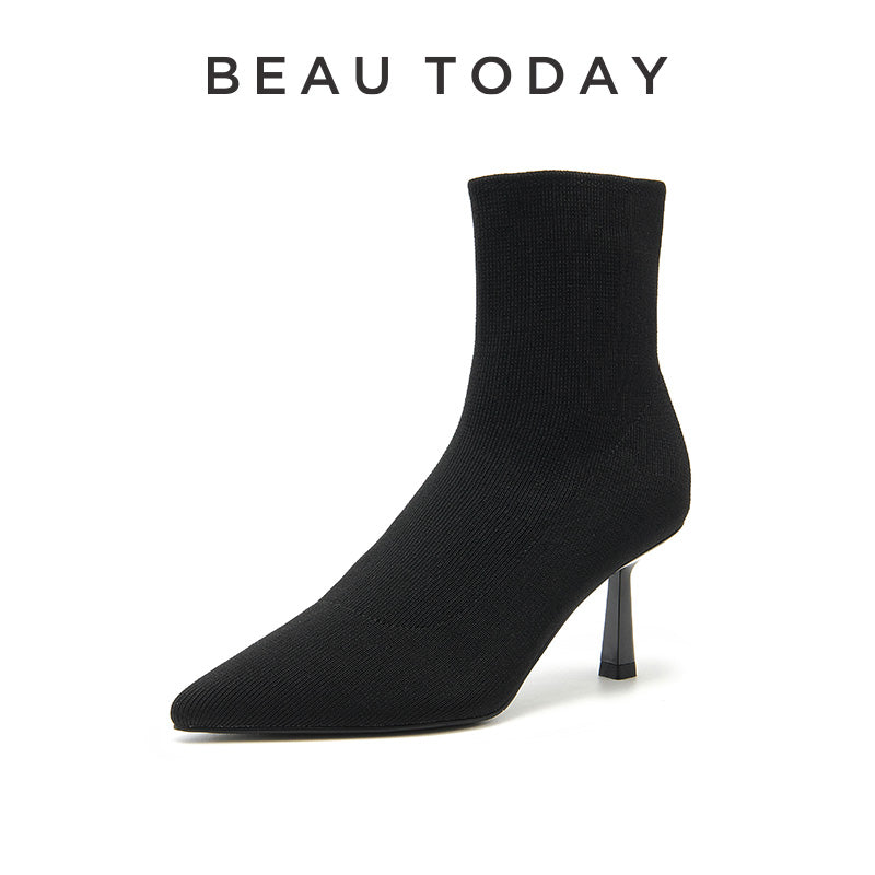 Beau Today Womens Kitten Stiletto Heels Strech Sock Boots