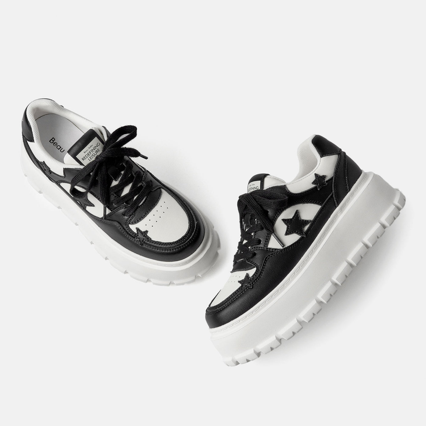 BEAU TODAY Platform Sneakers for Women Classic Leather Walking Shoes