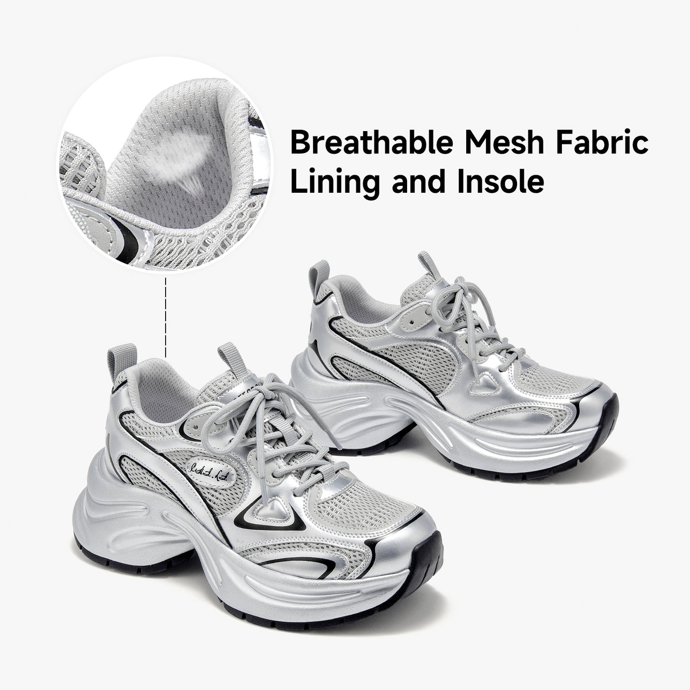 BeauToday  Fashion Chunky Sneakers with Reflective Tape Design for Women