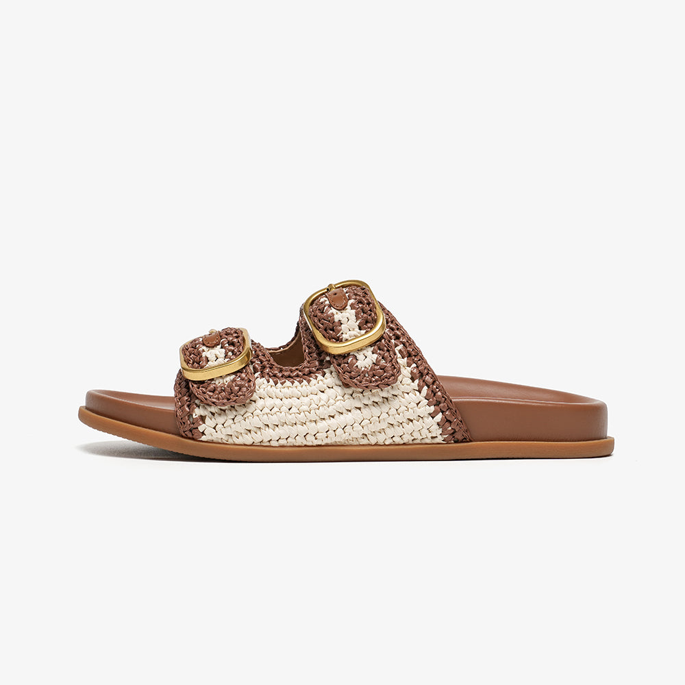 BeauToday Casual Woven Buckle Slides Arch Support for Women