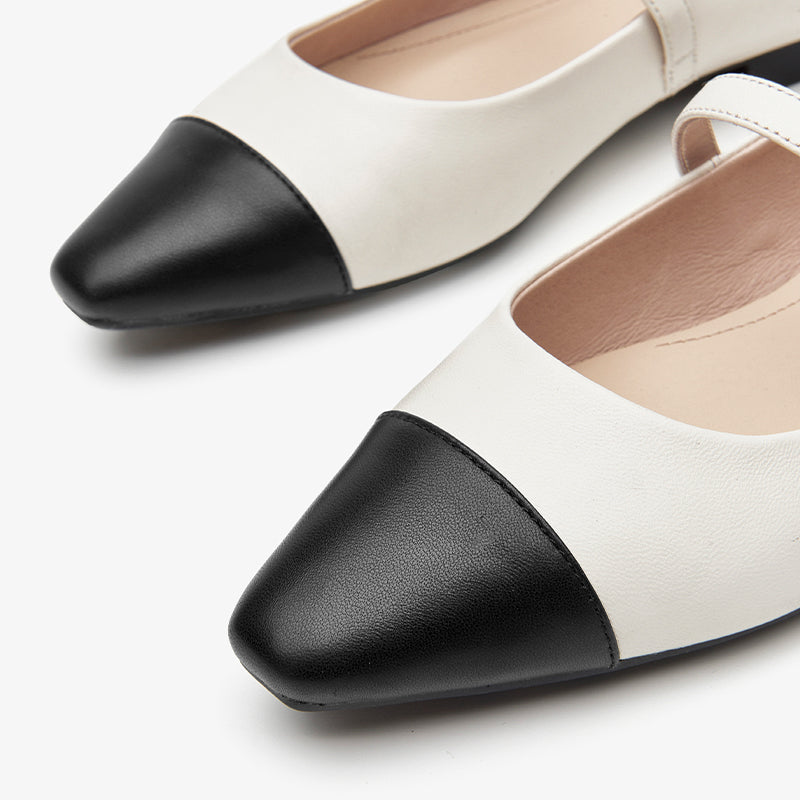 BeauToday Leather Pointed Toe Mary Janes Slip On Flats for Women