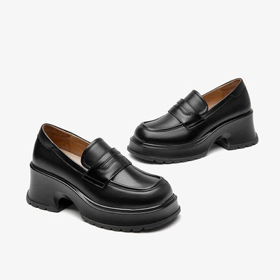 BeauToday Handmade Cow Leather Classic Platform Penny Loafers for Women