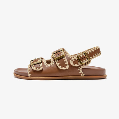 Beau Today Women's Handmade Leather Embroidered Crochet sandals