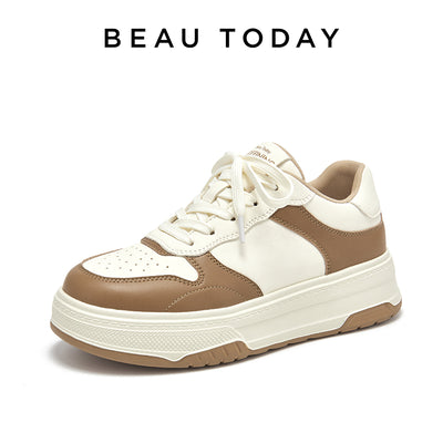 BEAU TODAY Platform Sneakers for Women Classic Leather Walking Tennis Shoes