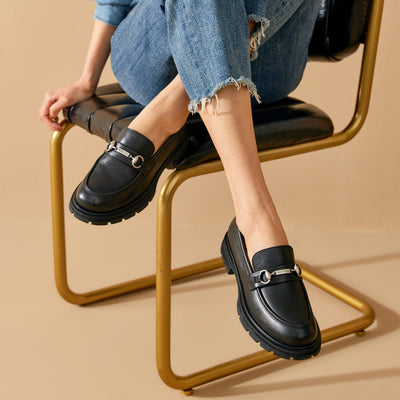 BeauToday Platform Cow Leather Loafers for Women