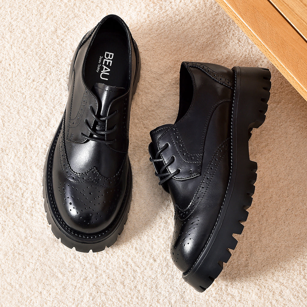 BeauToday Women's Platform Oxford Shoes Classic Derby Shoes for Women with Wingtip, Black / US 6 BeauToday Women's Platform Oxford Shoes Classic Derby Shoes for Women with Wingtip, Black / US 6
