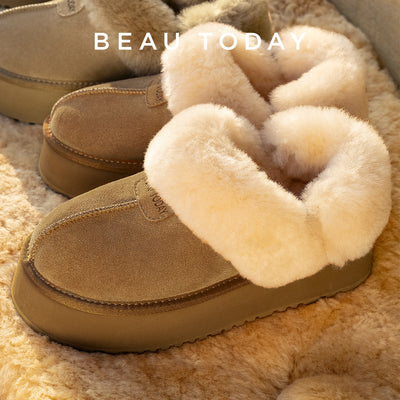 BeauToday Women's Platform Suede Furry Snow Boots with Detachable Design