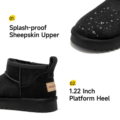 BeauToday Women's Wool Fur Lined  Mini Platform Ankle Boots