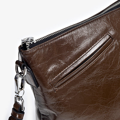 BeauToday Cow Leather Brown Large Capacity Shoulder Bag for Women with Stylish Hardware Chain