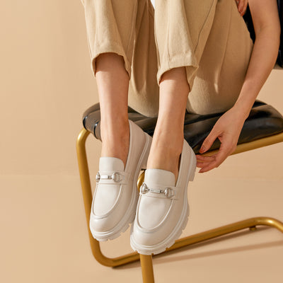 BeauToday Platform Cow Leather Loafers for Women