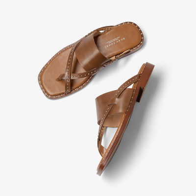 BeauToday Women's Leather Flip Flop Sandals Casual Flat Toe Post Slides for Vacation