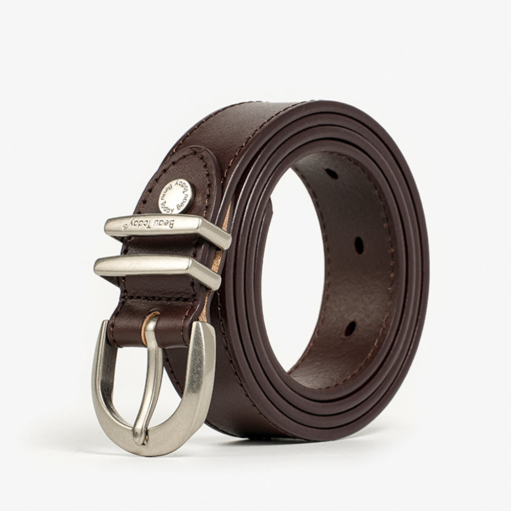 BeauToday  Cow Leather Retro Belt with Metal Oval Buckle for Women