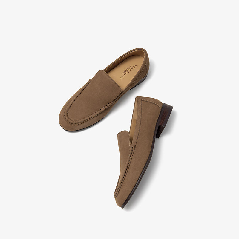 BeauToda Suede Loafers Slip-on Business Casual Shoes with Round Toe for Women