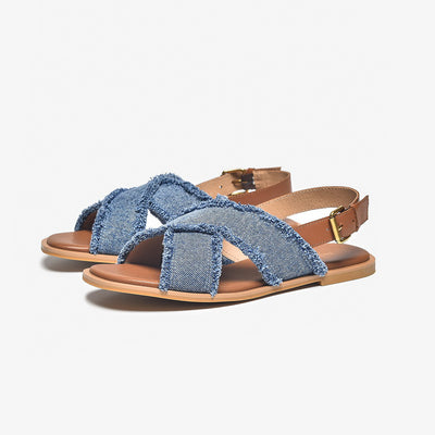 BeauToday Women's Causal Cross Strap Denim Sandals for Vacation