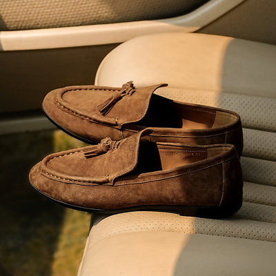 BeauToday Vintage Sheep Suede Slip On Flat Loafer with Tassel Design for Women