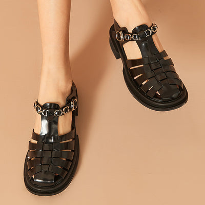 BeauToday Block Heel Gladiator Sandals for Women with Metal Decoration