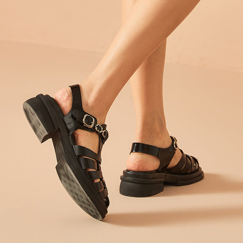 BeauToday Block Heel Gladiator Sandals for Women with Metal Decoration