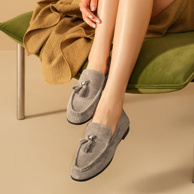 BeauToday Vintage Sheep Suede Slip On Flat Loafer with Tassel Design for Women