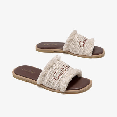 BeauToday Women's Ruched Flat Slides for Vacation Style