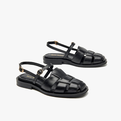 Beau Today Genuine Leather Flat Gladiator Sandals with Closed Toe for Women