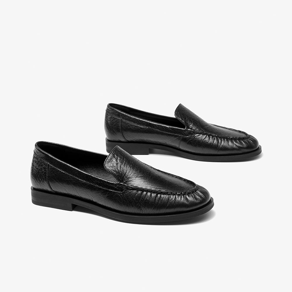 BeauToday Women's Sheepskin Pleated  Loafers Flats