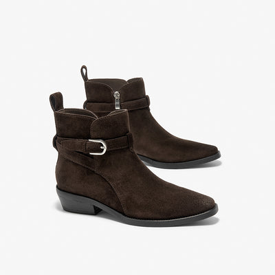 BeauToday Suede Chelsea Boots with Buckle Decor Pointed Toe Ankle Boots for Women