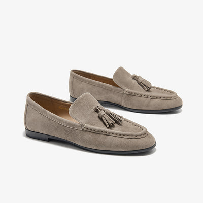 BeauToday Vintage Sheep Suede Slip On Flat Loafer with Tassel Design for Women