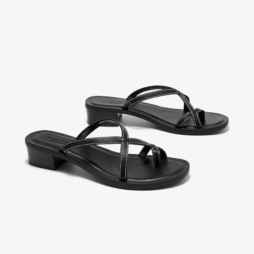 BeauToday Cow Leather Flip-flops Slides with Block Low Heel for Women