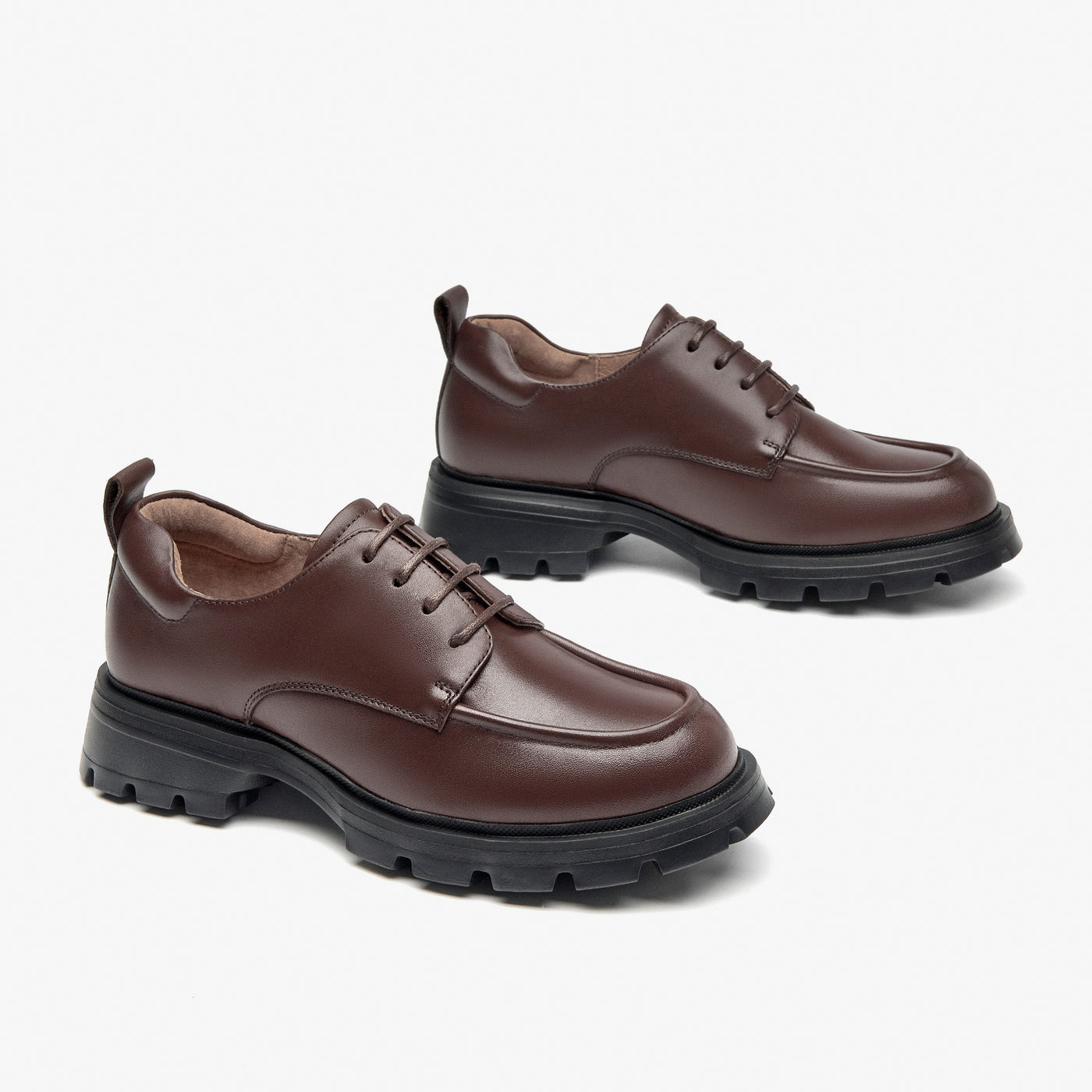 BEAU TODAY Leather Platform Oxford Shoes with Lug Sole for Women