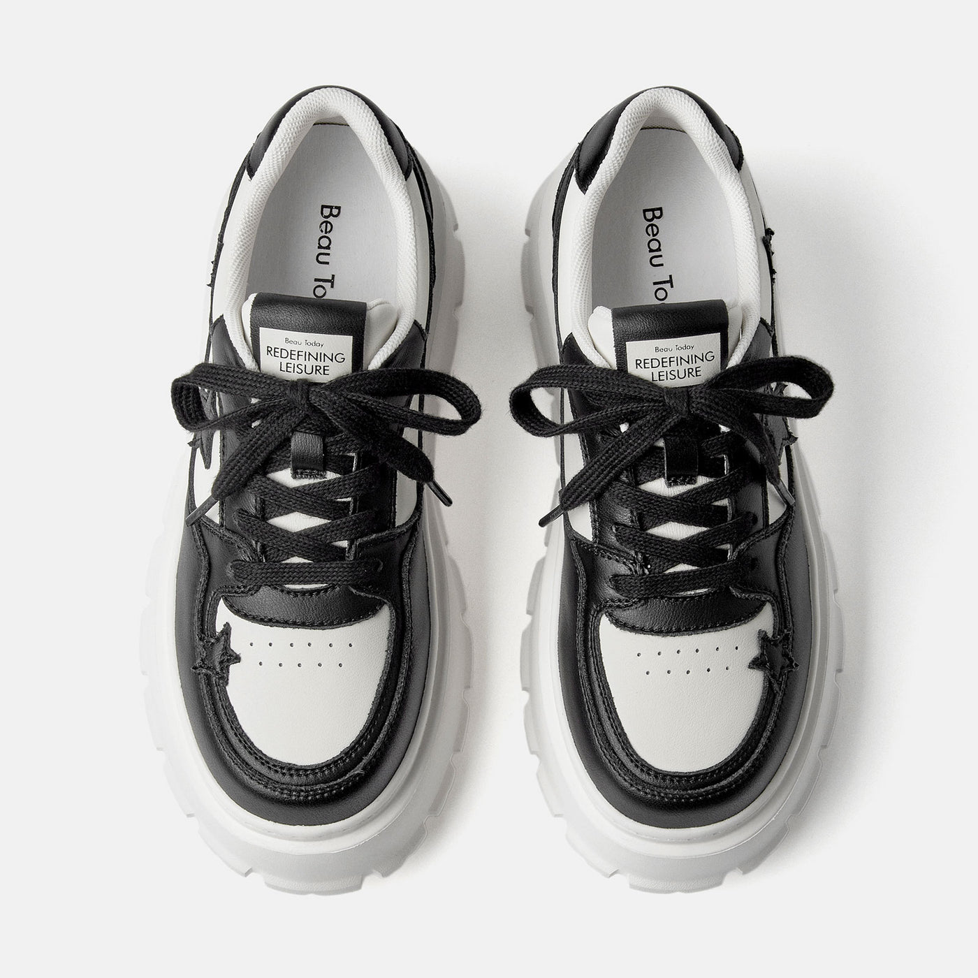 BEAU TODAY Platform Sneakers for Women Classic Leather Walking Shoes