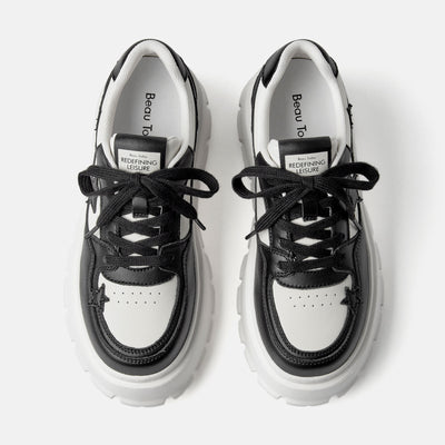 BEAU TODAY Platform Sneakers for Women Classic Leather Walking Shoes