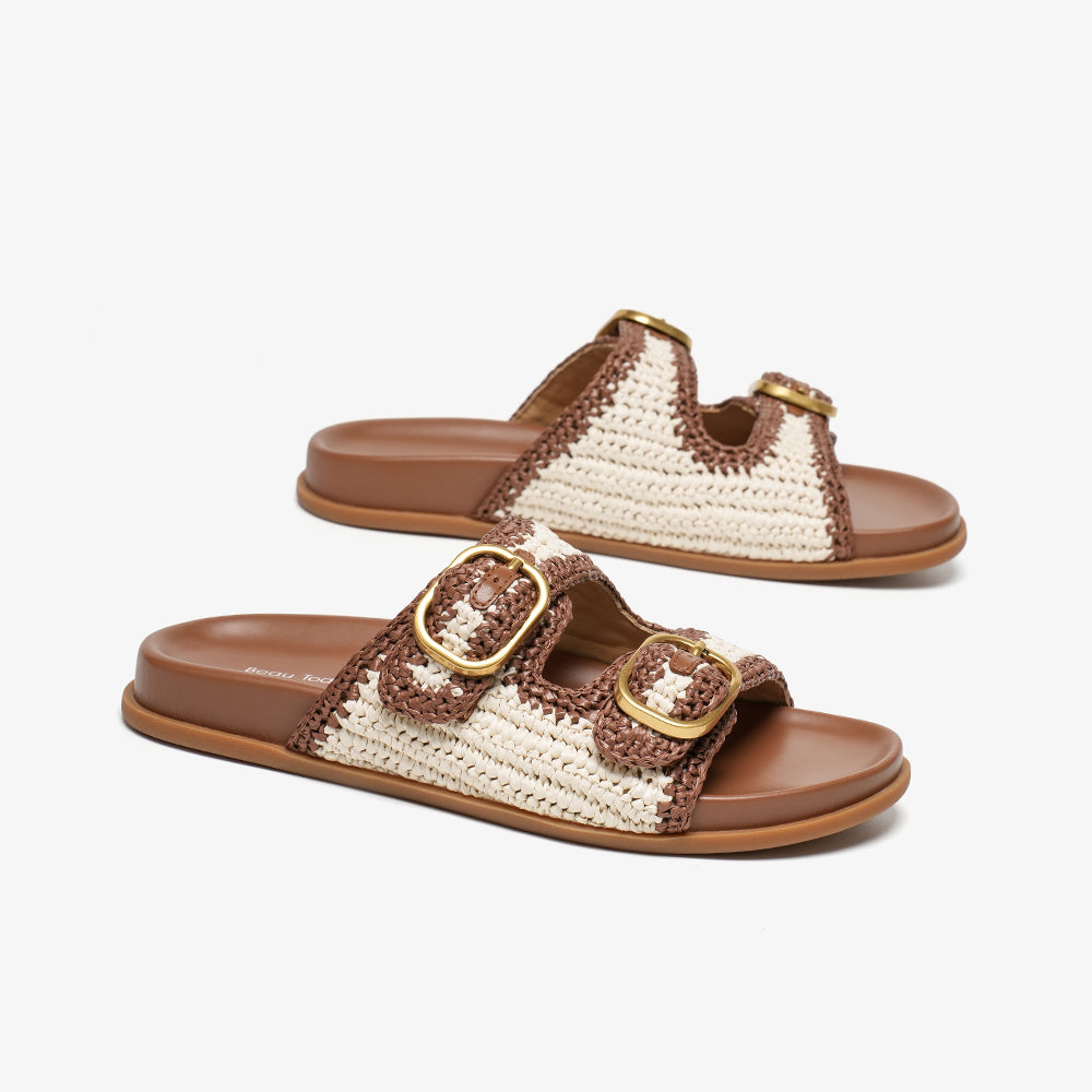 BeauToday Casual Woven Buckle Slides Arch Support for Women